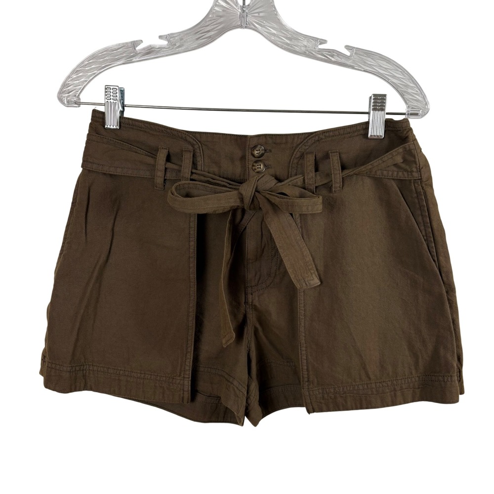 Free People Cotton Shorts Women's 4 Brown Tie Waist Utility Boho Safari Earthy